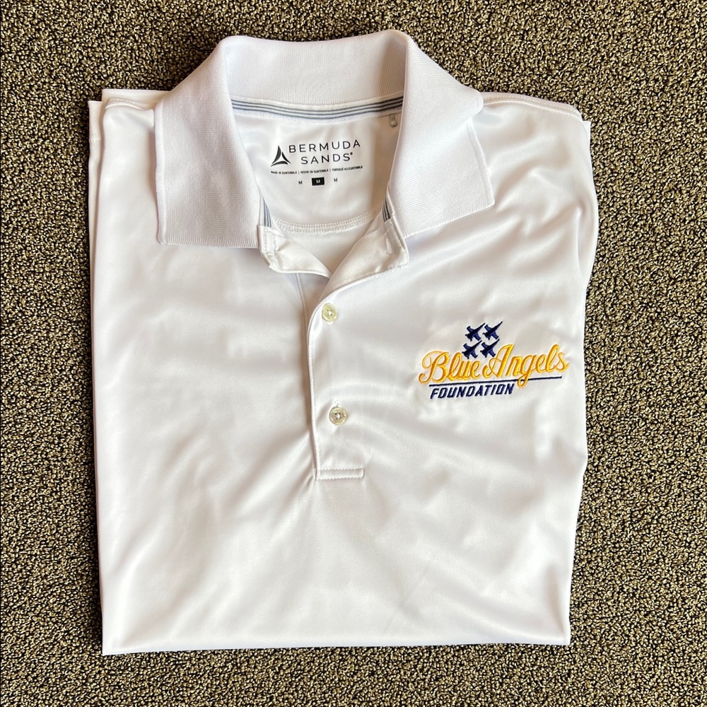 White Performance Polo Shirt - Blue Angels Foundation - Size Medium